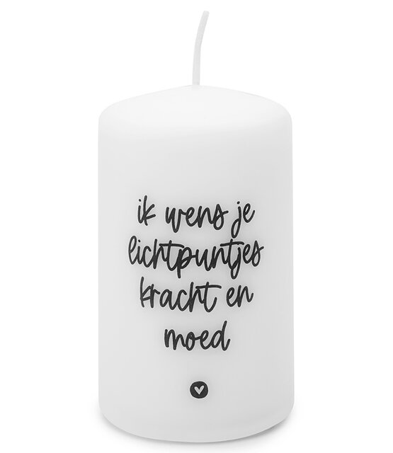Kaars met tekst 'Ik wens je lichtpuntjes kracht en moed' Kaars met tekst 'Ik wens je lichtpuntjes kracht en moed'
