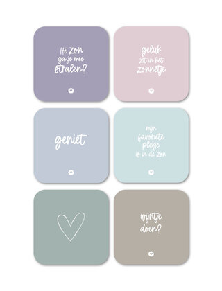 Set van 6 vinyl onderzetters - pastel met teksten