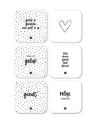 Set van 6 vinyl onderzetters - zwart wit met teksten