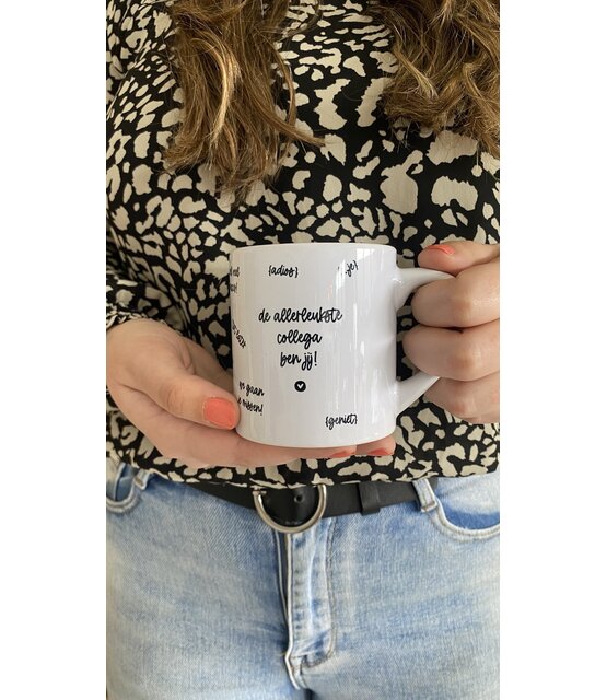 Witte mok met tekst  'De allerleukste collega ben jij!'