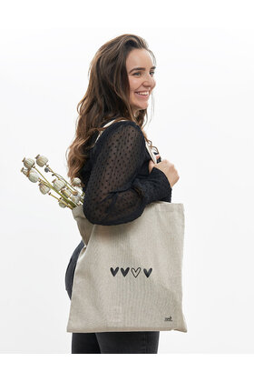 Beige katoenen tas met hartjes - van gerycled materiaal