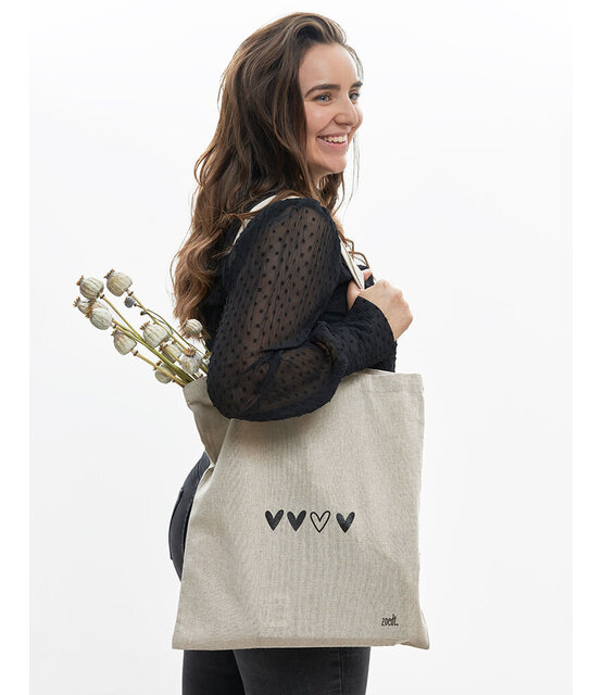 Duurzame beige katoenen tas met hartjes - van gerycled materiaal