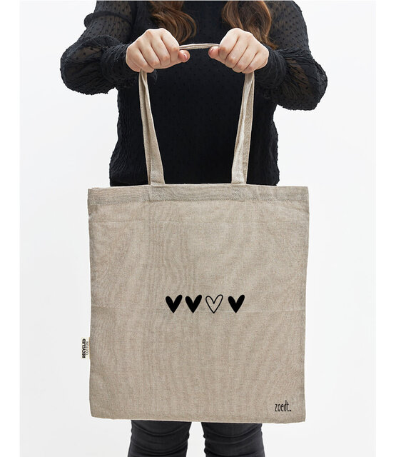 Duurzame beige katoenen tas met hartjes - van gerycled materiaal