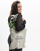 Duurzame beige katoenen tas met tekst 'F*ck weer teveel geshopt' - van gerycled materiaal