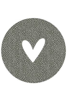 Muurcirkel (binnen) olijfgroen hart met dots patroon - 3 formaten