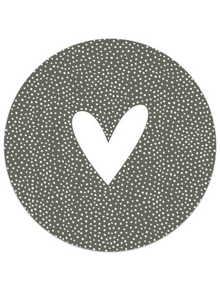 Muurcirkel (binnen) olijfgroen hart met dots patroon - 3 formaten