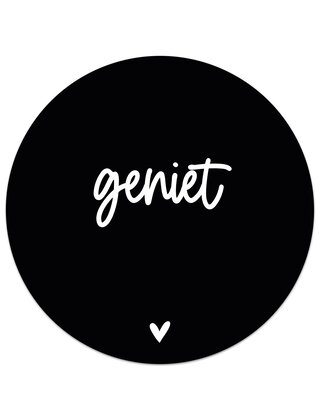 Muurcirkel (binnen) zwart met tekst Geniet - 3 formaten
