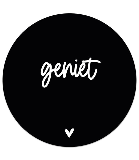 Muurcirkel zwart mettekst Geniet