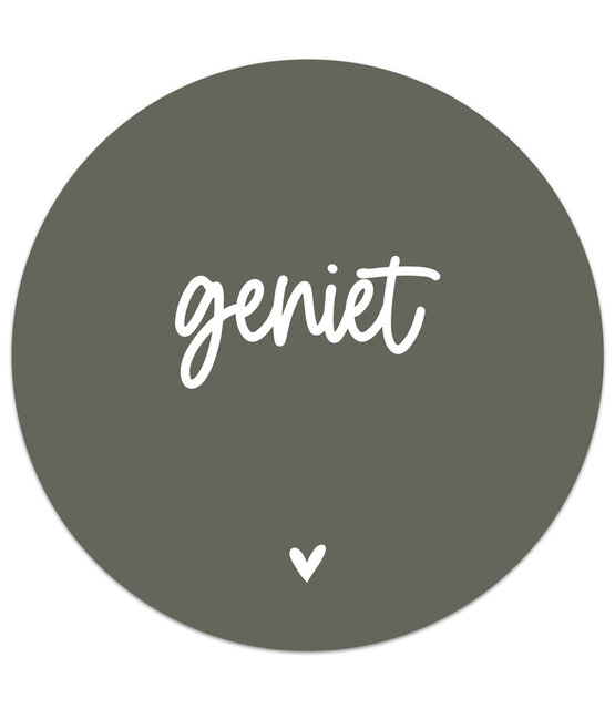 Muurcirkel olijfgroen met tekst 'Geniet'