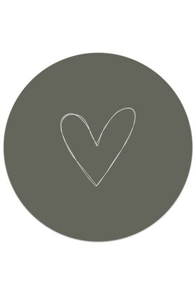 Muurcirkel (binnen) olijfgroen met hartje - 3 formaten