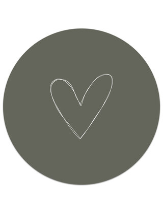 Muurcirkel (binnen) olijfgroen met hartje - 3 formaten