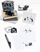 Dubbele kerstkaart  met bedrukte envelop  - kerstbomen en hertjes