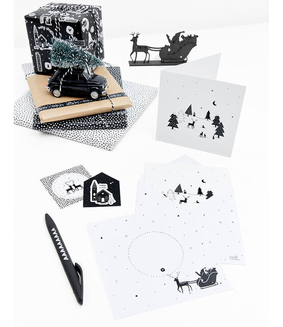 Dubbele kerstkaart  met bedrukte envelop  - kerstbomen en hertjes