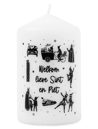Kaars Sinterklaas met tekst 'Welkom lieve Sint en piet'