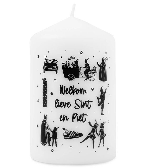 Kaars Sinterklaas met tekst 'Welkom lieve Sint en piet'