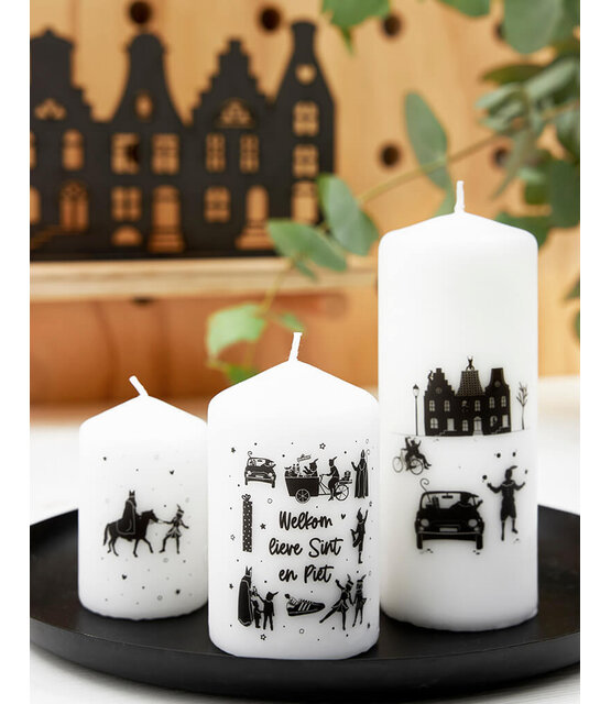 Kaars Sinterklaas met tekst 'Welkom lieve Sint en piet'