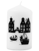 Kaars Sinterklaas stoomboot en grachtenpanden