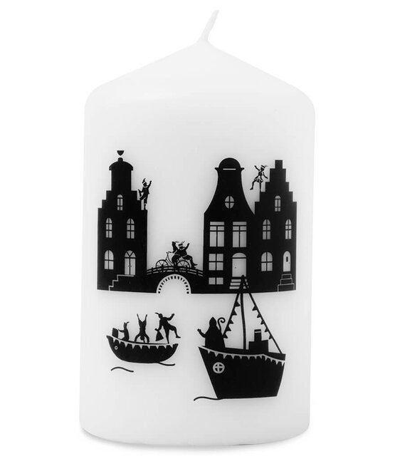 Kaars Sinterklaas stoomboot en grachtenpanden