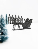 Houten kerst set bij grachtenpandjes Kerstman met arreslee en hertje