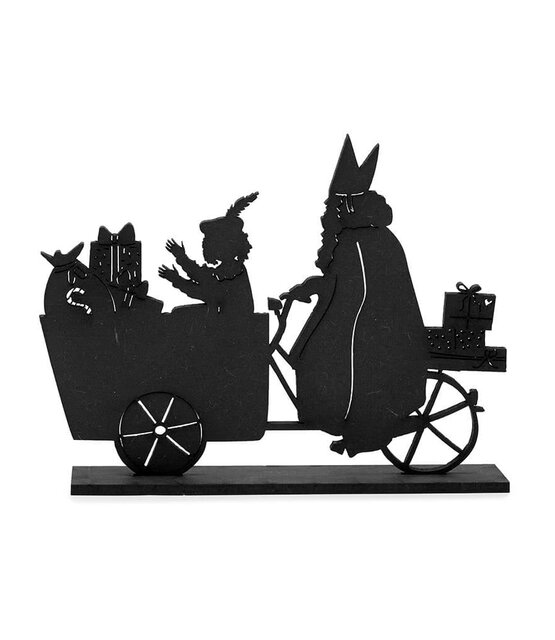 Houten Sinterklaas decoratie set bij grachtenpandjes  - Bakfiets met Sint en piet