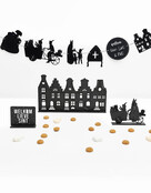 Houten Sinterklaas decoratie set bij grachtenpandjes  - Bakfiets met Sint en piet