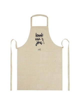 Beige katoenen schort met tekst 'Kook van jou' - van gerycled materiaal