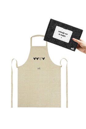 Cadeaupakket- Schort beige met hartjes