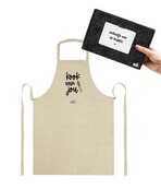 Cadeaupakket - beige keukenschort met tekst 'Kook van jou' Cadeaupakket - beige keukenschort met tekst 'Kook van jou'