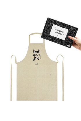 Cadeaupakket- Schort beige met tekst 'Kook van jou'