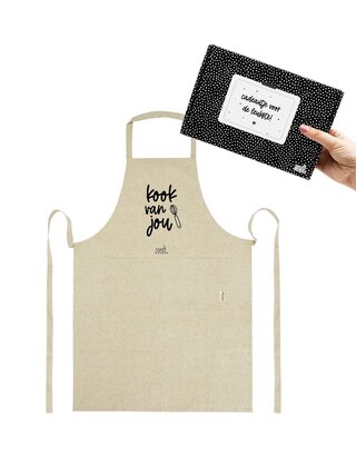 Cadeaupakket- Schort beige met tekst 'Kook van jou'