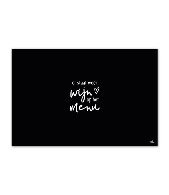 Inductiebeschermer - zwart met tekst 'Er staat weer wijn op het menu'