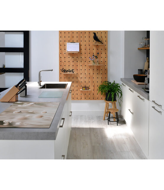 Inductiebeschermer - beige met bloemen