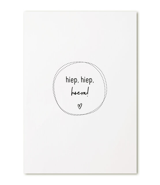 Kaart met tekst 'Hiep hiep hoera!'