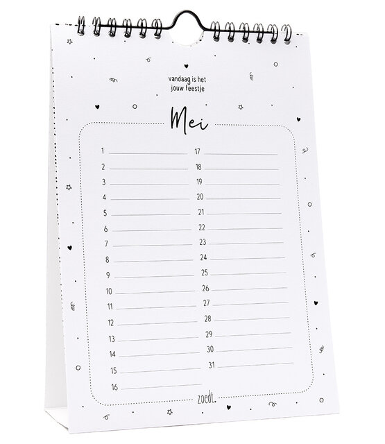 Zwart wit verjaardagskalender staand met leuke quotes