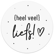 Sticker 'Heel veel liefs' - zwart wit - 4,5cm