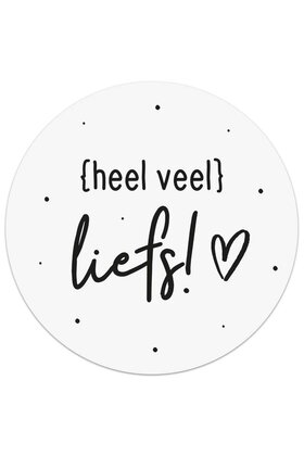 Sticker 'Heel veel liefs' - zwart wit - 4,5cm