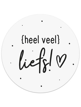 Sticker 'Heel veel liefs' - zwart wit - 4,5cm
