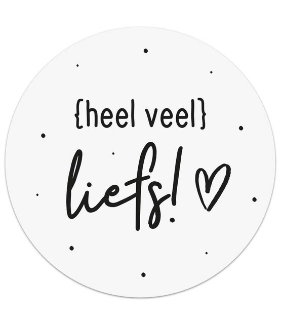 Sticker 'Heel veel liefs' - zwart wit - 4,5cm
