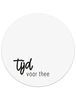 Muismat vinyl - wit met tekst 'Tijd voor thee'