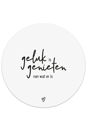 Muismat vinyl - wit met tekst 'Geluk is genieten van wat er is'