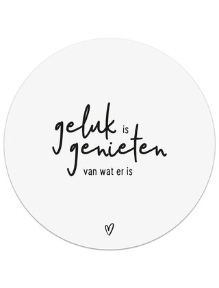 Muismat vinyl - wit met tekst 'Geluk is genieten van wat er is'