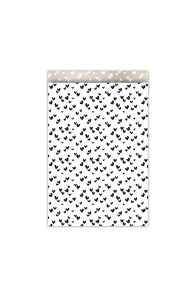 Cadeauzakjes set van 5 - zwart wit met hartjes print