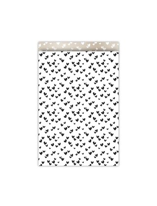 Cadeauzakjes set van 5 - zwart wit met hartjes print