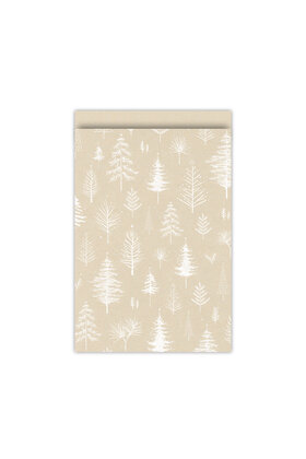 Cadeauzakjes kerst set van 5 - kraft met witte (kerst) bomen