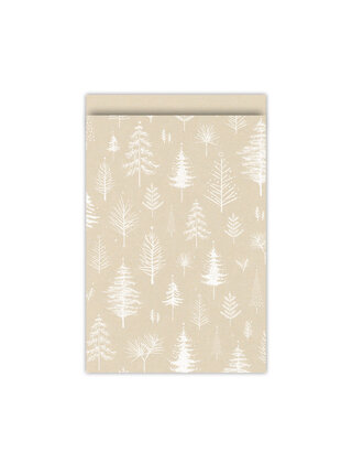 Cadeauzakjes kerst set van 5 - kraft met witte (kerst) bomen