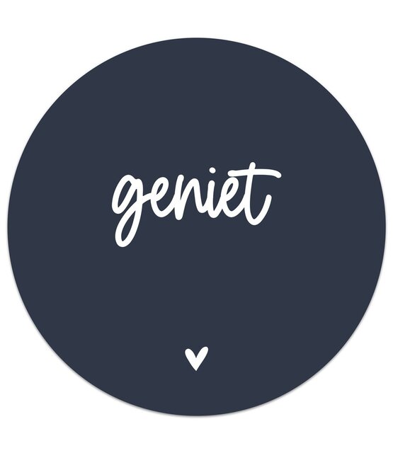 Muurcirkel donkerblauw met tekst Geniet