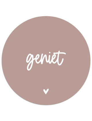 Muurcirkel (binnen) oudroze met tekst Geniet - 3 formaten