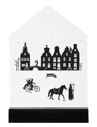 Huisje wit met Sinterklaas tafereeltje