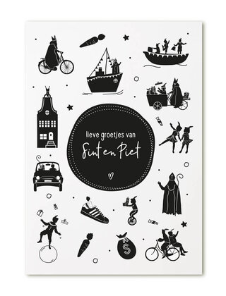 Kaartje Sinterklaas 'Lieve groetjes van Sint en Piet'