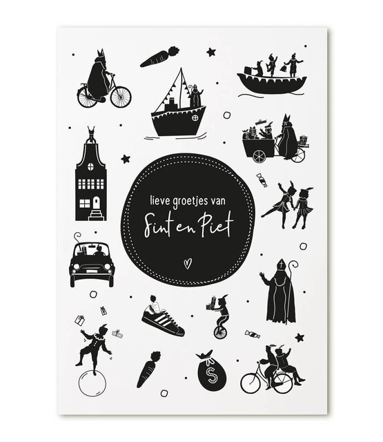 Kaartje Sinterklaas 'Lieve groetjes van Sint en Piet'